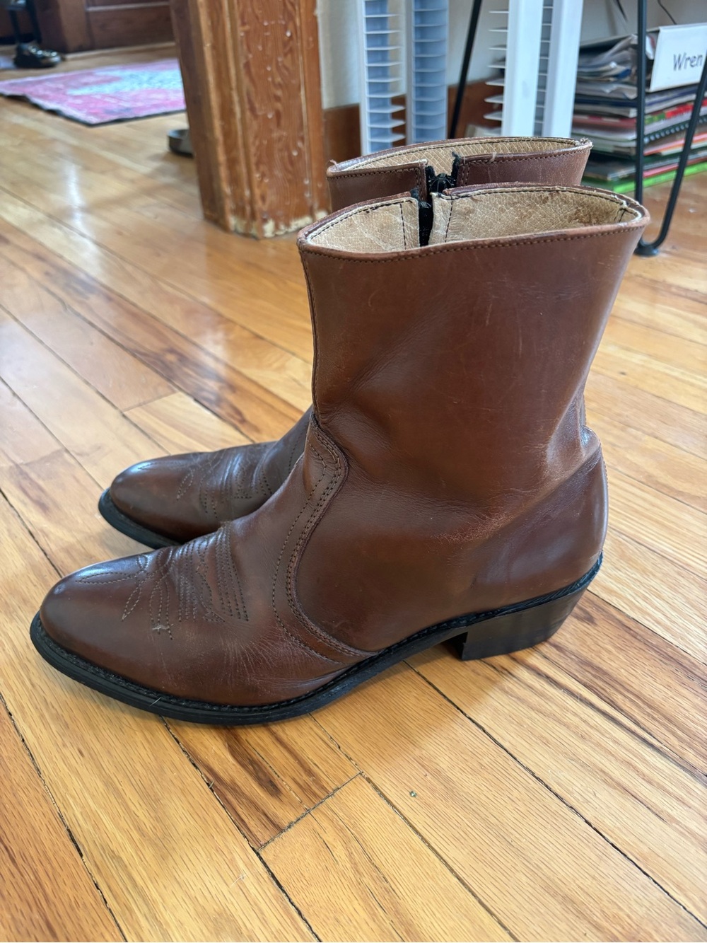 Men's Brown Leather Ankle Cowboy Boots